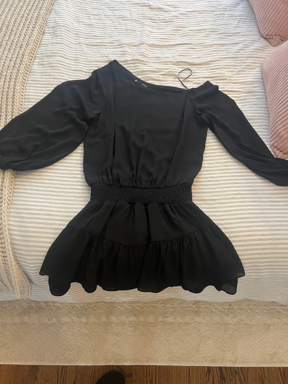 REVOLVE Black Long-Sleeve Smocked Waist Mini Dress